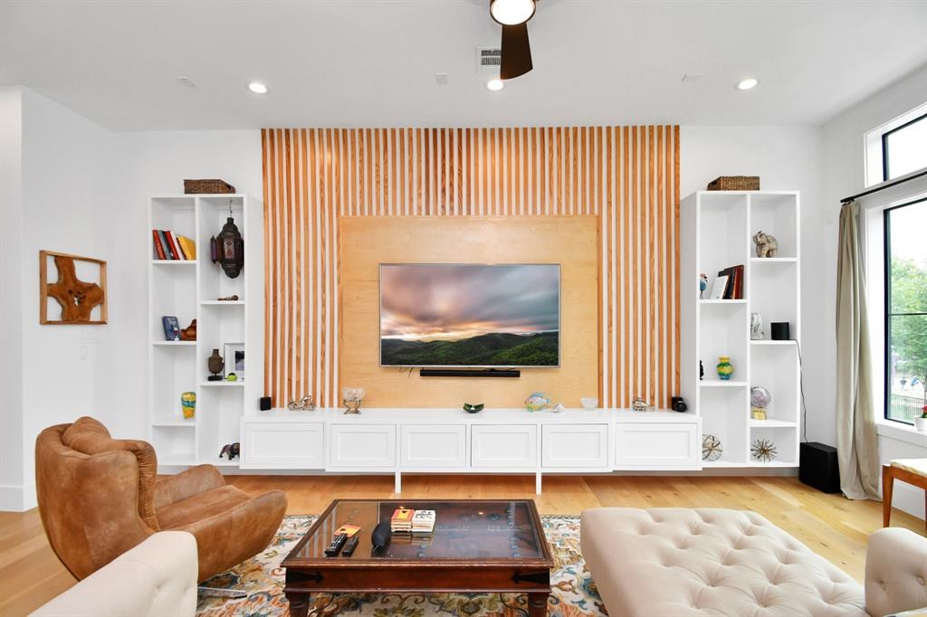 Living room with wood accent wall