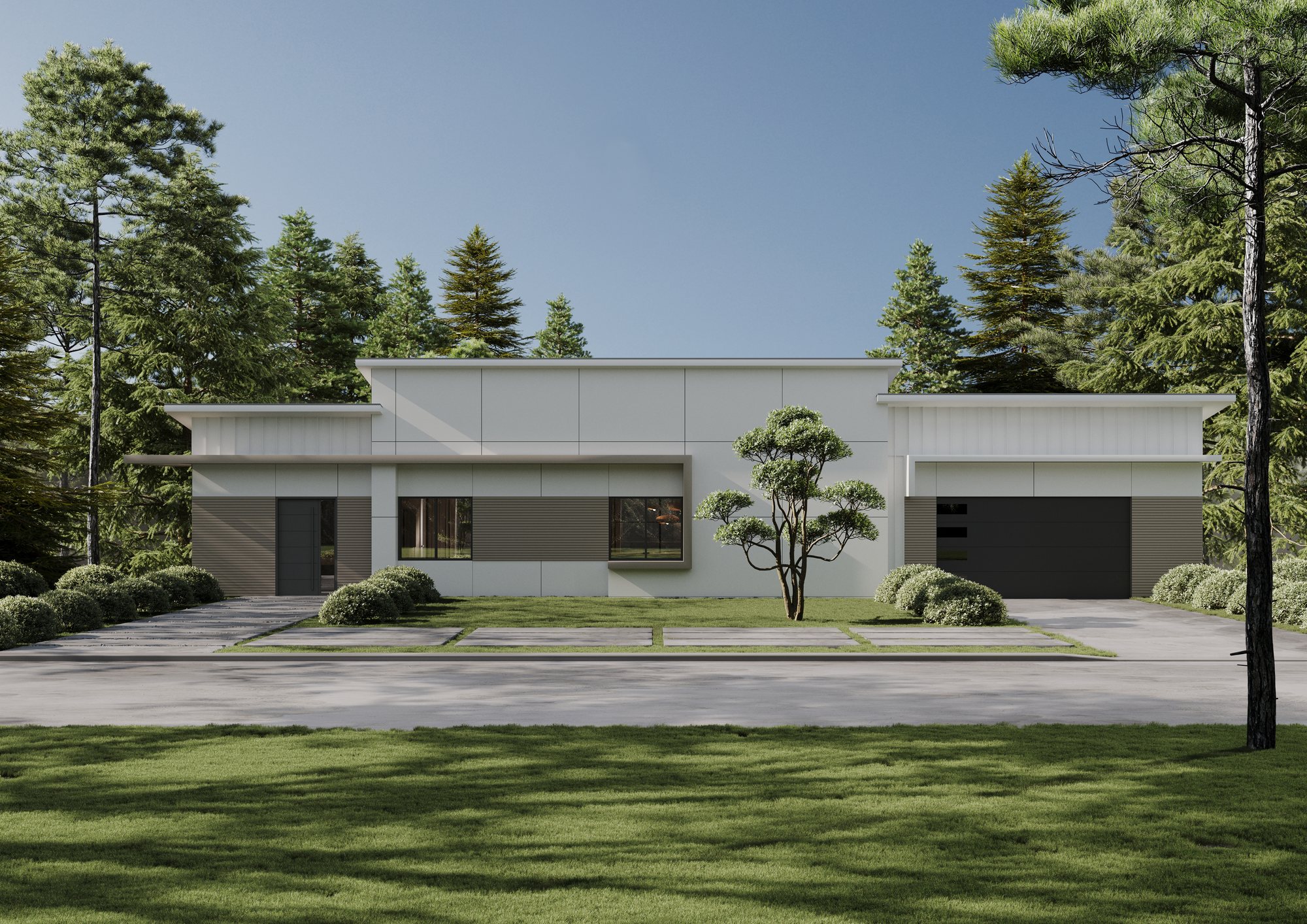Apache Shores modern estate front elevation and garage